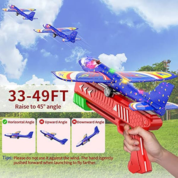 Doloowee 3 Pack Airplane Launcher Toys, 12.6 Inch LED Foam Glider Airplane Catapult, 2 Flight Modes, Outdoor Sports Flying Toys 4 5 6 7 8 9 10 11 12 Years Old Boys Girls Birthday Gifts (Red)