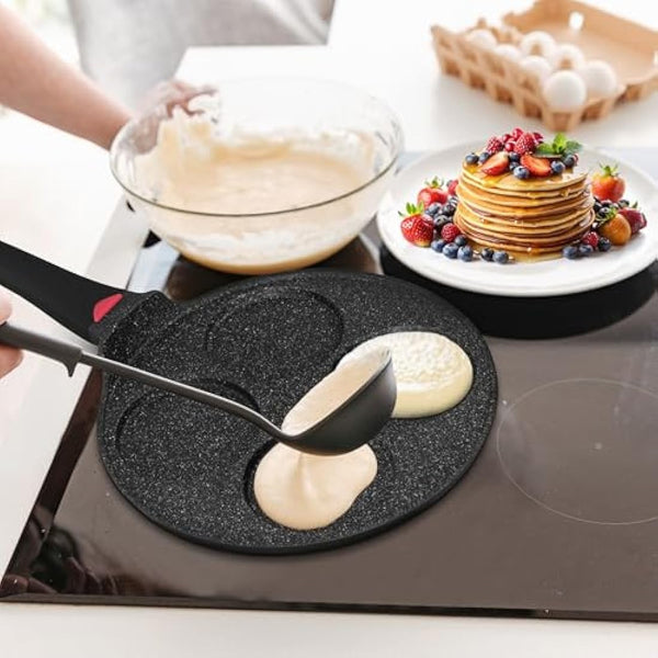 INTIGNIS® Non-Stick Pancake Pan - Multi Hole Mini Pancake Maker, 4 Hole American Style Crepe & Pancake Pan for Perfect Individual Pancakes, Frying Eggs, Uthappam, Induction Compatible (4 - Fix)