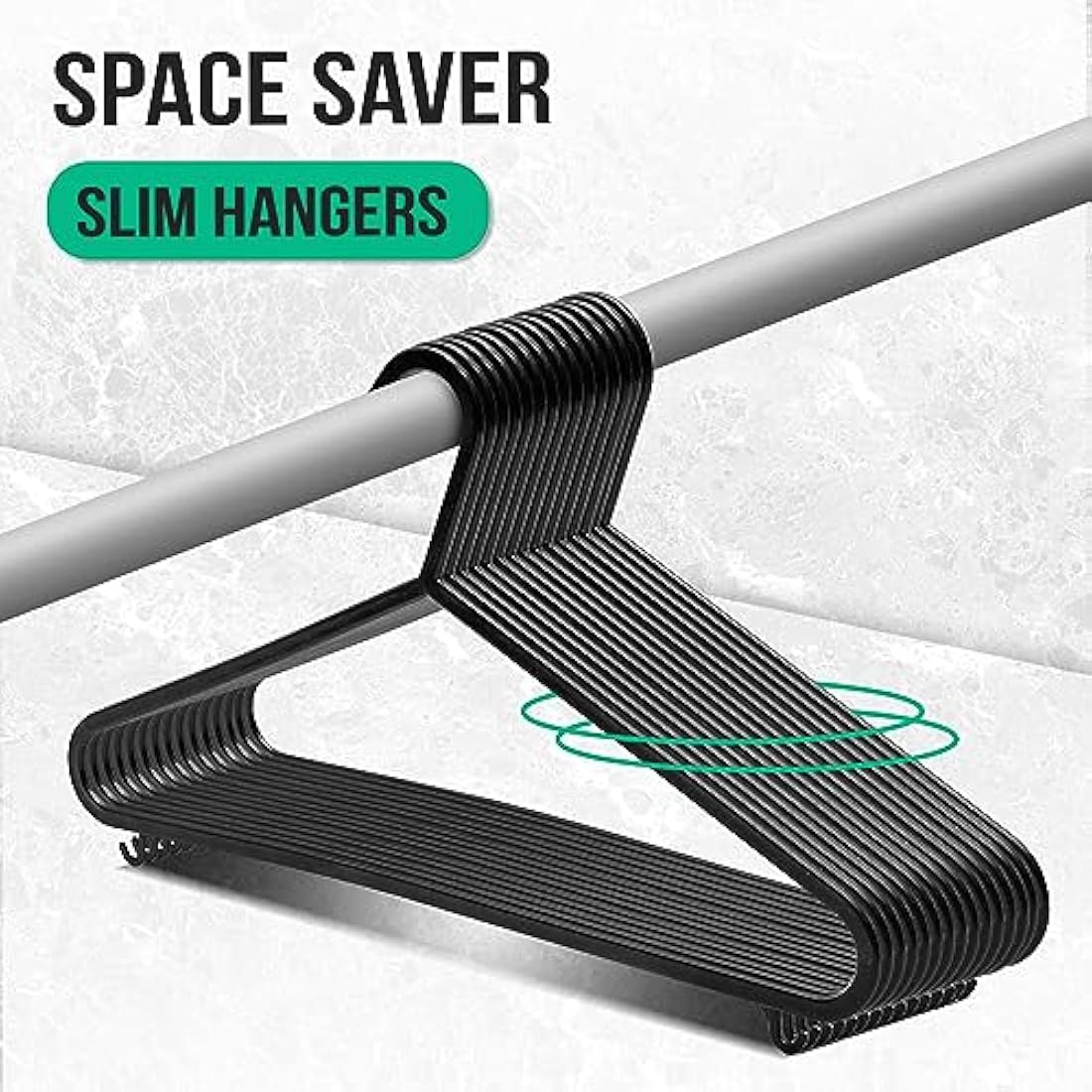 KAPCO Black Plastic Clothes Hangers – 50 Pack Strong Adult Coat Hangers for Wardrobe Organisation, Durable Hanger with Trouser Bar & Hooks, Space Saving, Slim for Clothes Rail & Storage | Bulk Buy