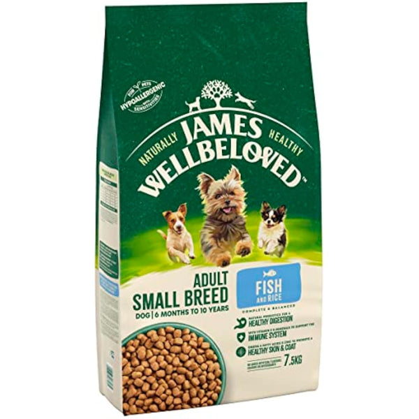 James Wellbeloved Complete Dry Adult Small Breed Dog Food Fish and Rice, 7.5 kg