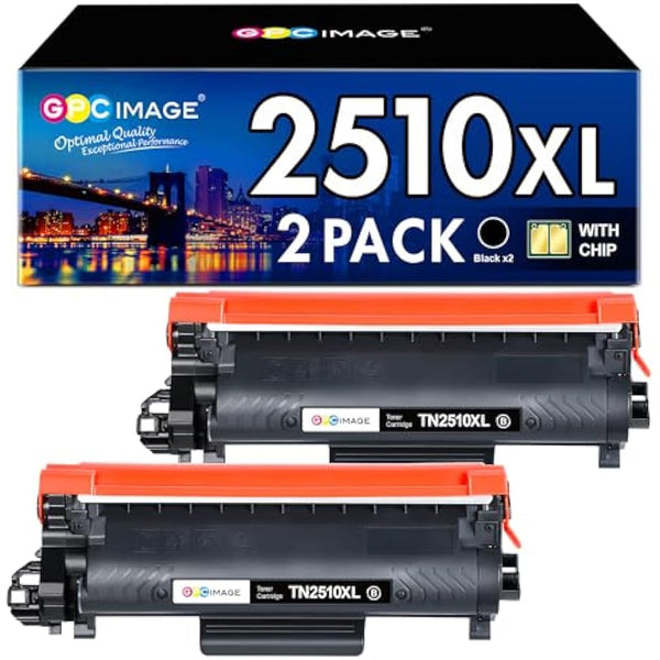 GPC Image TN2510XL TN-2510XL MFC-L2835DW Toner Compatible with Brother TN-2510 XL TN 2510XL 2510 for HL-L2400DW HL-L2400DWE MFC-L2800DW DCP-L2620DW MFC-L2860DWE DCP-L2627DW With chip (2 black)