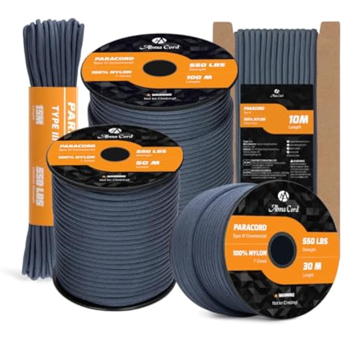 Abma Cord Paracord 550 4mm 100m 100% Nylon Rope Type III 7 Strands Parachute Cord for DIY, Camping, Survival, Outdoor - Max. 250kg - Navy Blue