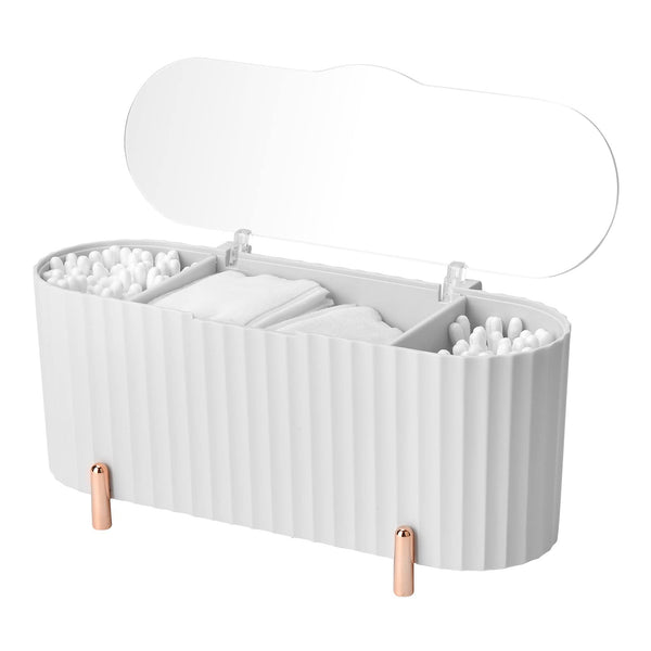 Makeup Pads Container, Cotton Swab Holder, Cotton Ball Canister, Cotton Pad Holder Dispenser, Cotton Pad Storage, 3 Compartments ABS with Lid for