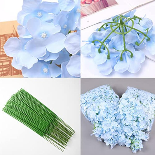 FagusHome 30 Pcs Silk Hydrangea Heads Artificial Flowers Heads and Stems Fake Hydrangea Flowers for Home Wedding Decor (Blue)