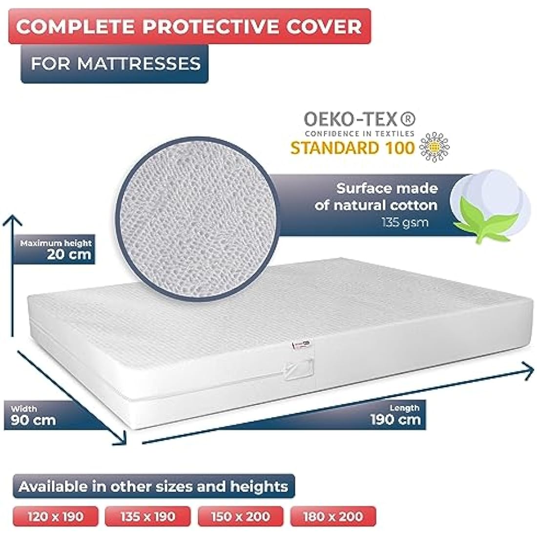 WRAPPYBAG Bed Bugs Mattress Protector - Mattress Cover - Zipped Mattress Protector - Waterproof - Cotton Surface - Single Size