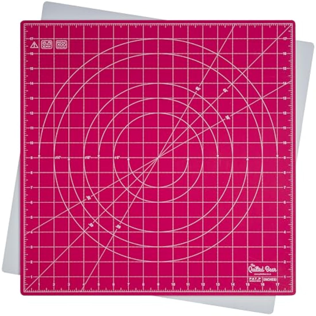 The Quilted Bear Rotating Cutting Mat 18" x 18" - Square Self Healing Rotating Craft Cutting Mat with Innovative Locking Mechanism for Quilting & Sewing (Pink)