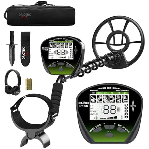 DR.ÖTEK Metal Detector for Adults Professional, Gold Metal Detector, Pinpoint & Exclusive Memory Mode, Higher Accuracy, IP68 Waterproof Coil, Big Backlit LCD Display, Advanced DSP Chip, Green