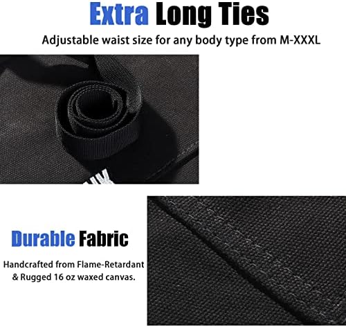 QeeLink Work Apron with 10 Tool Pockets, Woodworking Fireproof Canvas Apron for Carpenter, Adjustable M to XXXL Cross back Tools Apron, Black