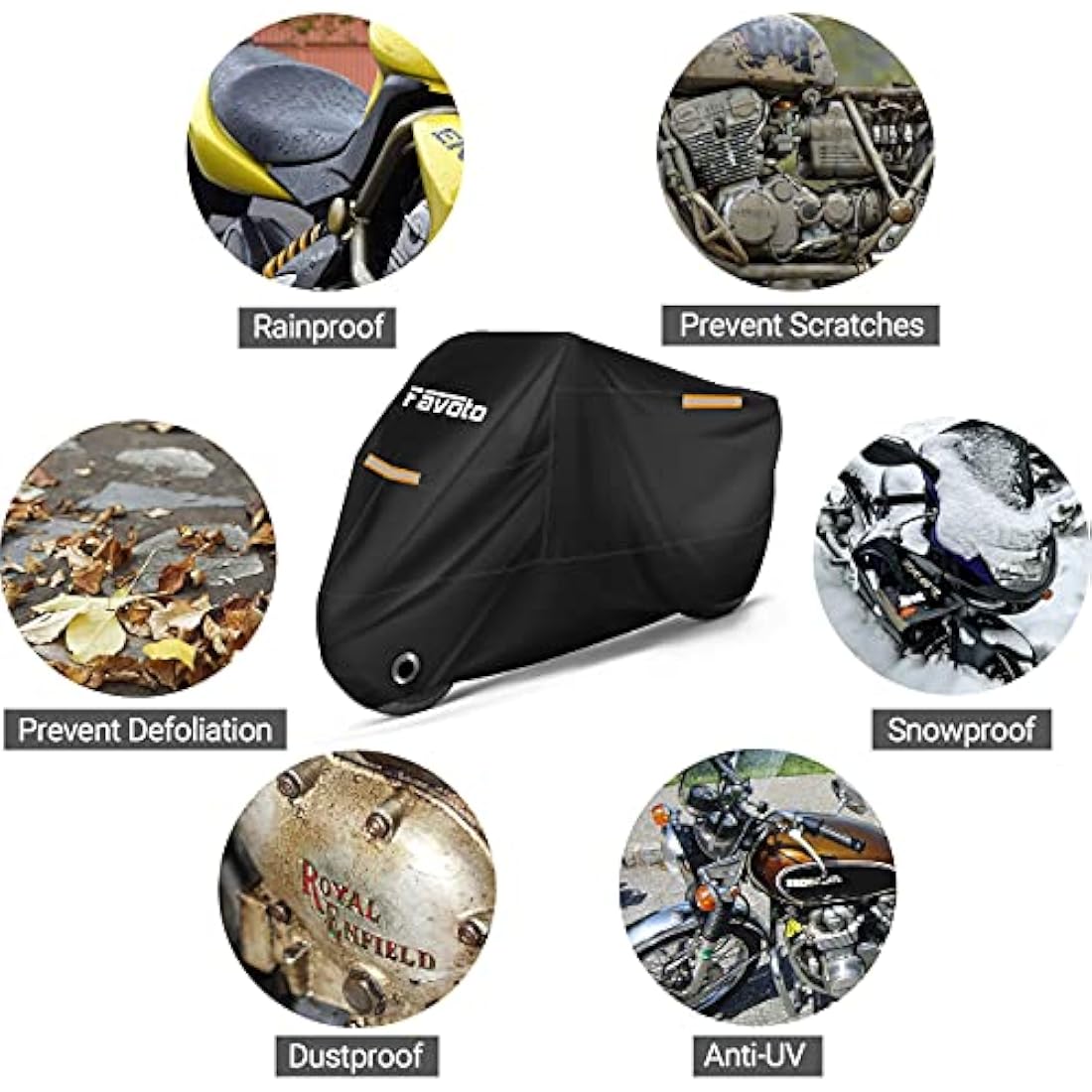 Favoto Motorbike Cover Waterproof Motorcycle Cover Outdoor Oxford Fabric XXL Indoor UV Protection Dustproof Windproof for Outside Storage Scooter Cycle Moped Cover 245 x 105 x 125 cm