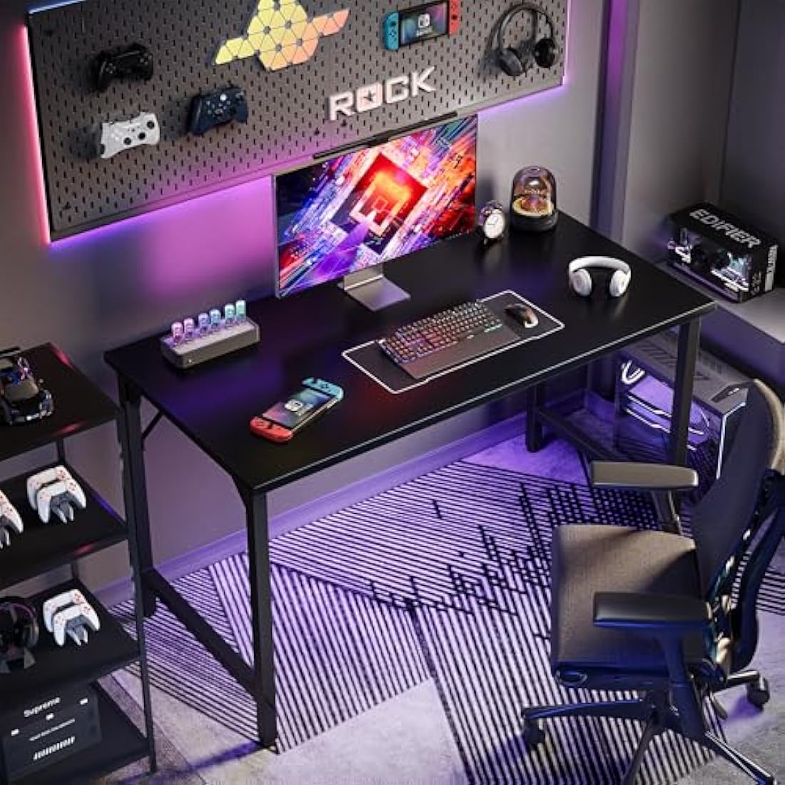 Grandder 100 cm Computer Desk, Small Home Office Desk Study Writing Kid Table, Simple PC Gaming Desk, Adjustable Feet, Black