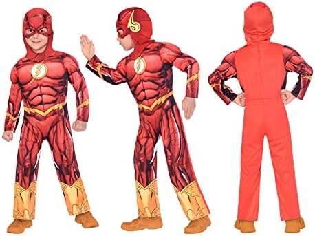 Amscan - Kids The Flash Costume Jumpsuit with Padded Chest Mask Series DC Super Heroes Theme Party Carnival