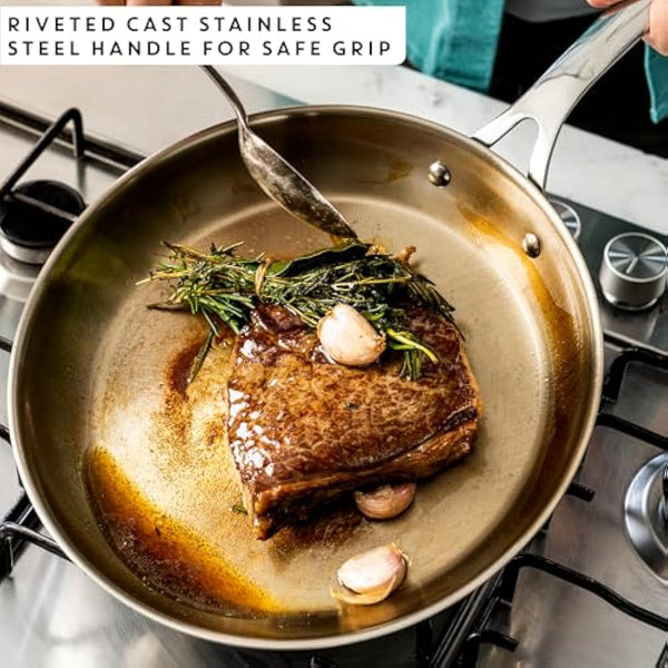 Jamie Oliver by Tefal Cook Smart 24cm Frying Pan, Uncoated Stainless Steel, Riveted Handle, Induction Safe, Thermo-Fusion Base, 90% Recycled Steel E3110455