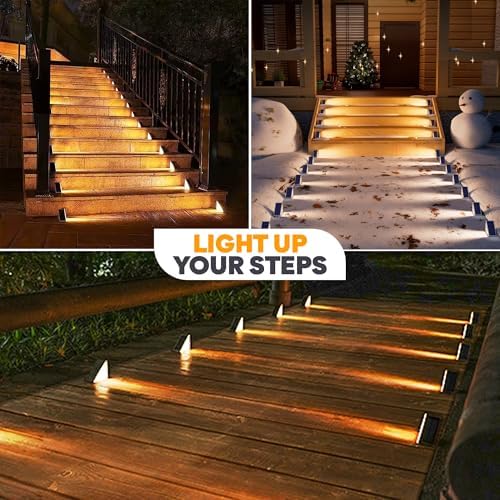 Adyos 6 Pack Solar Step Lights Outdoor, Outside Waterproof LED Deck and Stair Lights, Triangle Solar Powered Decorative Lighting for Garden & Patio & Porch & Yard & Pathway & Walkway (Warm White)