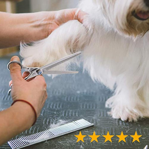 JASON 7.5" 56 Teeth Blending Dogs Grooming Scissors Cats Thinning Shears Pets Blender Thinner Trimming Texturizing Kit with Offset Handle Blue Jewelled Screw