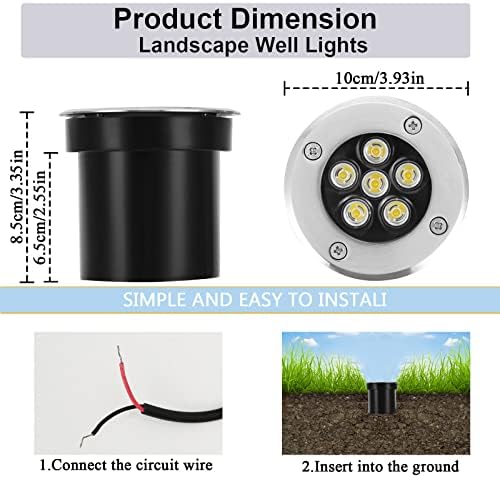 AHOTSUK Outdoor Buried Lights LED Ground Light Mains Powered Garden Lights Underground Light 6W 12V 24V IP67 Waterproof Low Voltage Well Lighting for Garden, Pathway, Patio(Warm White)