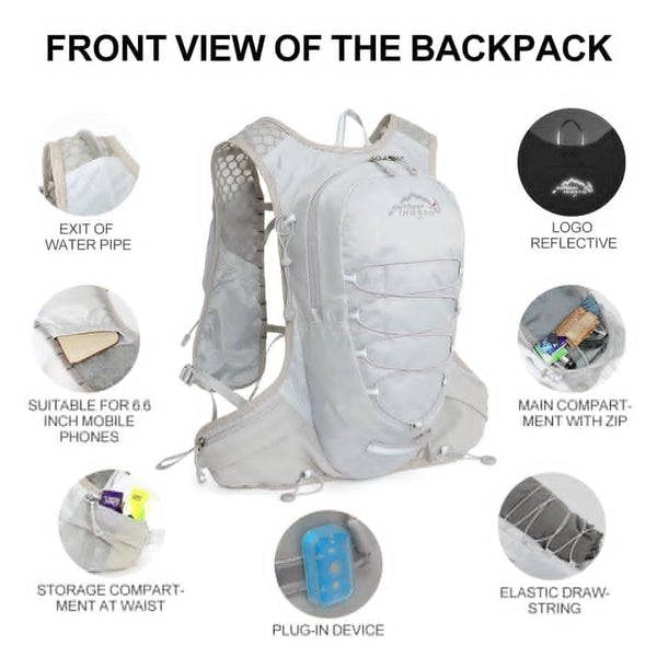 INOXTO running water bag vest backpack with1.5L water bladder hydration pack backpack suitable for running, cycling, mountain climbing, camping for