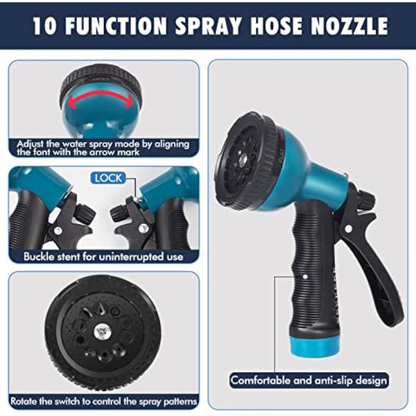 Expandable Garden Hose 100ft - Expanding Water Hose with 10 Function Nozzle, 4 Layer Latex and 3/4'' Solid Brass Fitting, Easy Storage Garden Water Hose