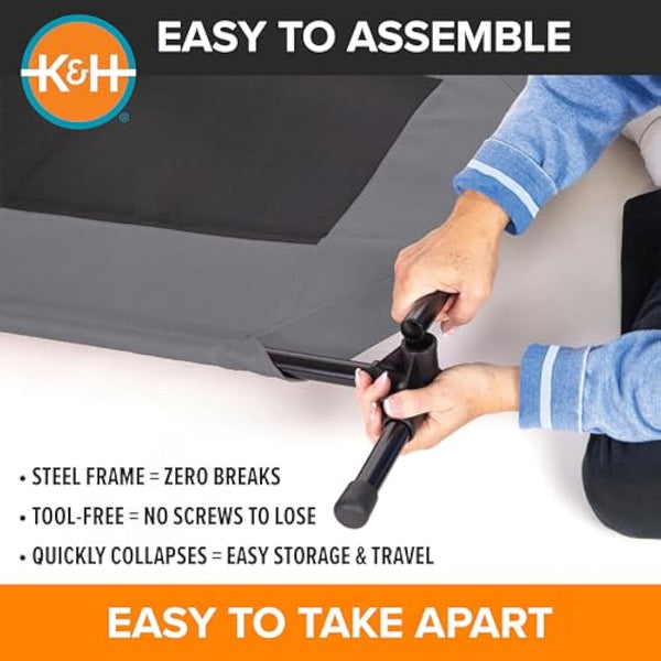 K&H Pet Products Cooling Elevated Dog Bed Outdoor Raised Cot with Washable Breathable Mesh, No-Slip Rubber Feet, Portable Cot Indoor Outdoor, X-Large Grey/Black Mesh