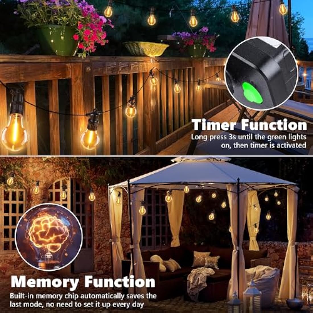 Joomer Festoon Lights Outdoor Mains Powered, 28.5M/93.5Ft Outdoor String Lights with 30 Edison Bulbs, 8 Modes Garden String Lights Waterproof Timer Connectable for Indoor Party Patio, Warm White