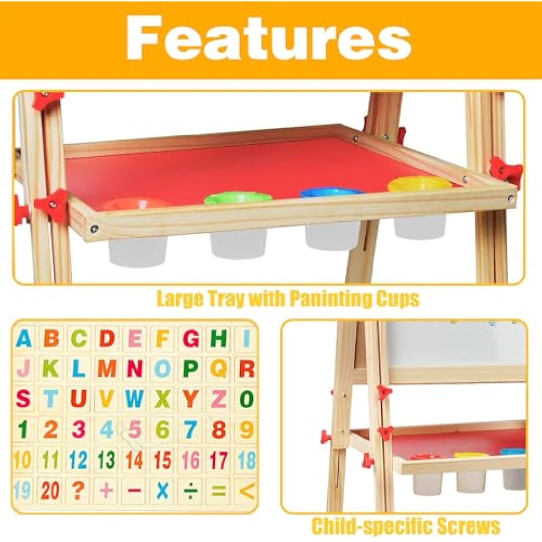 EAQ Kids Easel,Height Adjustable Wooden Art Easel,Whiteboard Chalkboard with Paper Roll Holder, Chalk Board for Kids,Best Birthday Gift for Kids (Wood)