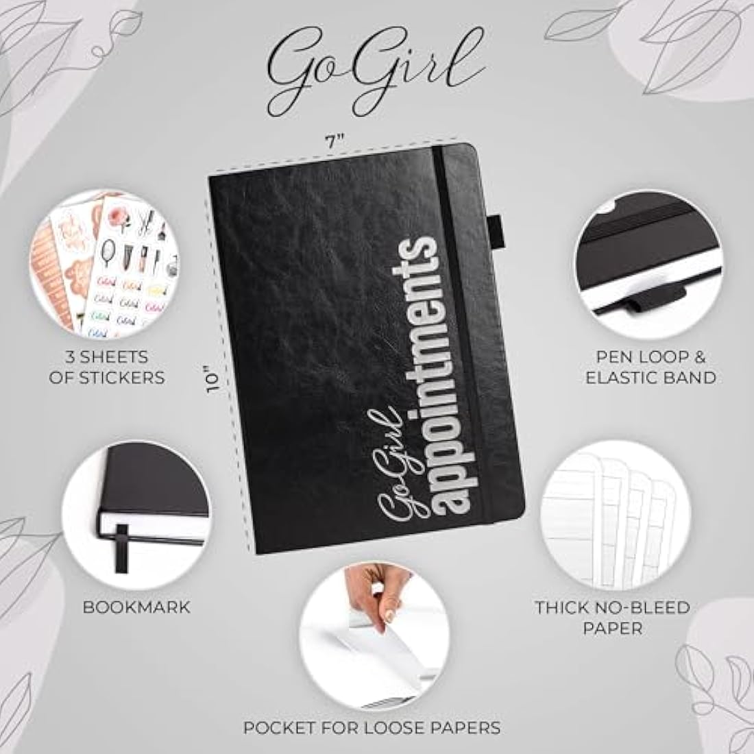 GoGirl Salon Appointment Book – Reservation Book for Beauty Salons, Spas, Hair Stylists, Estheticians – Appt Booking Planner, 18x25.5cm (Black)