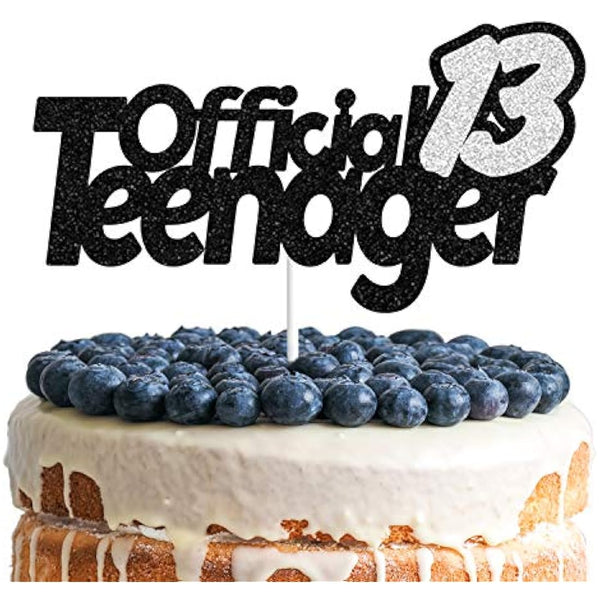 13 Official Teenager Black Silver Glitter Birthday Cake Topper 13th Birthday Party Decorations Supplies for Teens