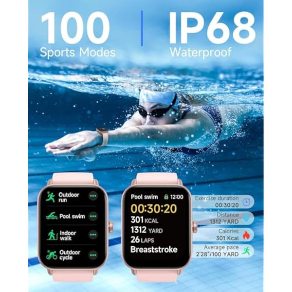 TOOBUR Smart Watch for Women Alexa Built-in, IP68 Waterproof Swimming, 1.8" Fitness Watch with Answer&Make Call/Heart Rate/Step Counter/Sleep Tracker/100 Sports, Compatible Android iOS