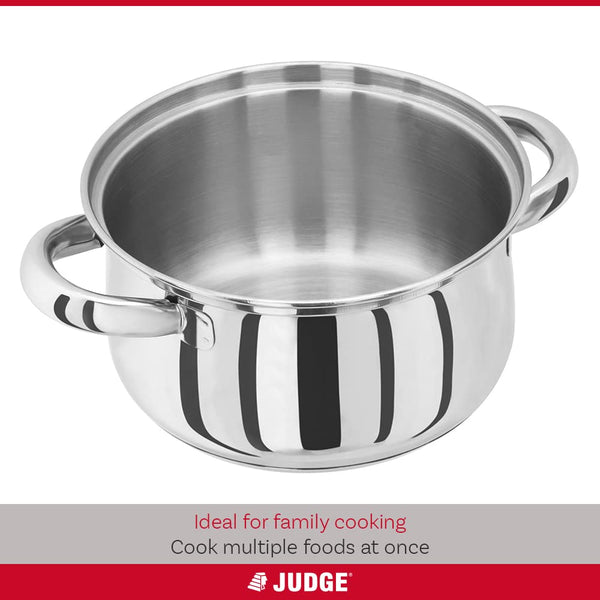 Judge Essentials Stainless Steel 3 Tier Steamer 22cm, Vented Glass Lid, Integral Casserole Pot, Oven Safe, Induction Ready, 10 Year Guarantee