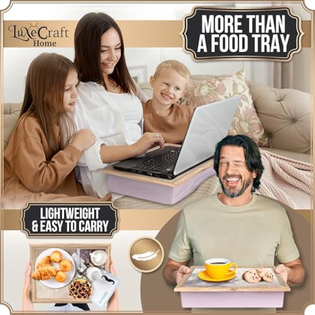 Empire Lap Tray with Bean Bag Cushion – Wooden Soft Padded Lap Tray with Cushion for Eating, Drinking & Laptop – Ideal for Breakfast, Dinner, Snacks & Work – Comfortable, Portable with Sturdy Design