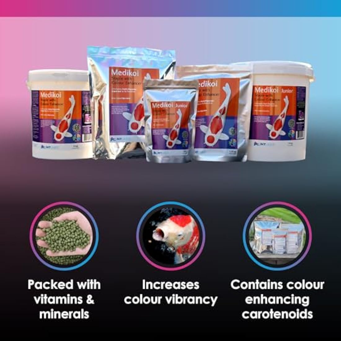 NT Labs Medikoi Staple with Colour Enhancer, Complete Feed For All Pond Fish, Ideal For Spring, Summer and Autumn Feeding, Enhances Colours of Pond Fish, Koi Fish Food (3kg)(6mm)