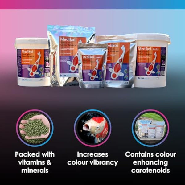 NT Labs Medikoi Staple with Colour Enhancer, Complete Feed For All Pond Fish, Ideal For Spring, Summer and Autumn Feeding, Enhances Colours of Pond Fish, Koi Fish Food (3kg)(6mm)