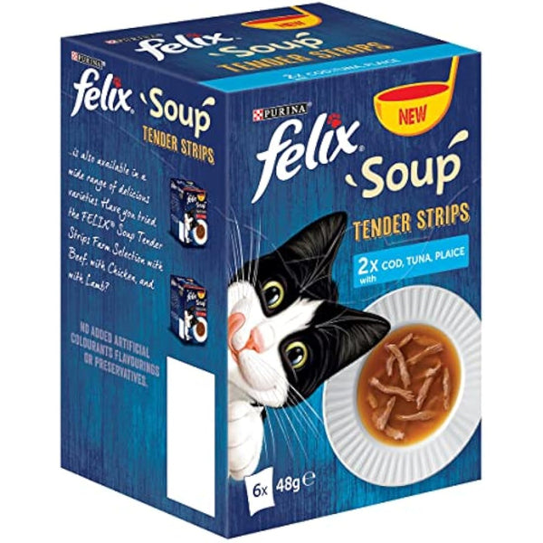FELIX Soup Tender Strips Fish Selection Wet Cat Food 6x48g, (Pack of 8)