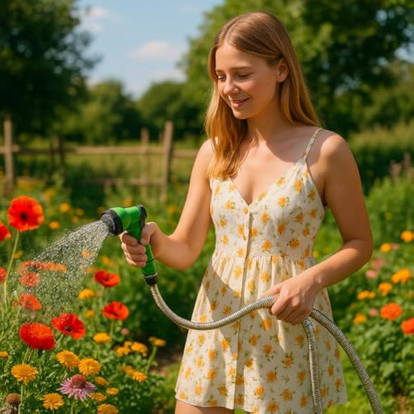 EYEPOWER 30m Kink-Free Garden Hose 100ft Stainless Steel Water Hose Pipe Flexible Silver