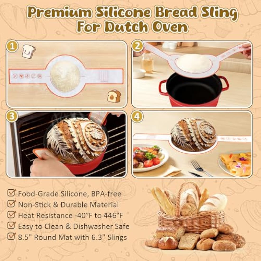 DoughEase Sourdough Starter Kit, 1500ml Sourdough Starter Jar, Bread Proofing Baskets, Dutch Oven Sling, Thermometer, Feeding Time Tracker, Dough Mat, Dough Whisk, Sourdough Bread Baking Supplies