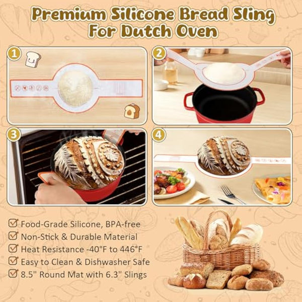 DoughEase Sourdough Starter Kit, 1500ml Sourdough Starter Jar, Bread Proofing Baskets, Dutch Oven Sling, Thermometer, Feeding Time Tracker, Dough Mat, Dough Whisk, Sourdough Bread Baking Supplies