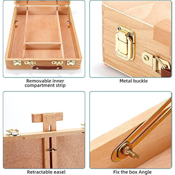 TTAototech Table Easel Box, Wooden Table Box Easel with Storage Table Easel Stand Adjustable Desktop Drawing Board Box for Kids Artists Beginners Painting