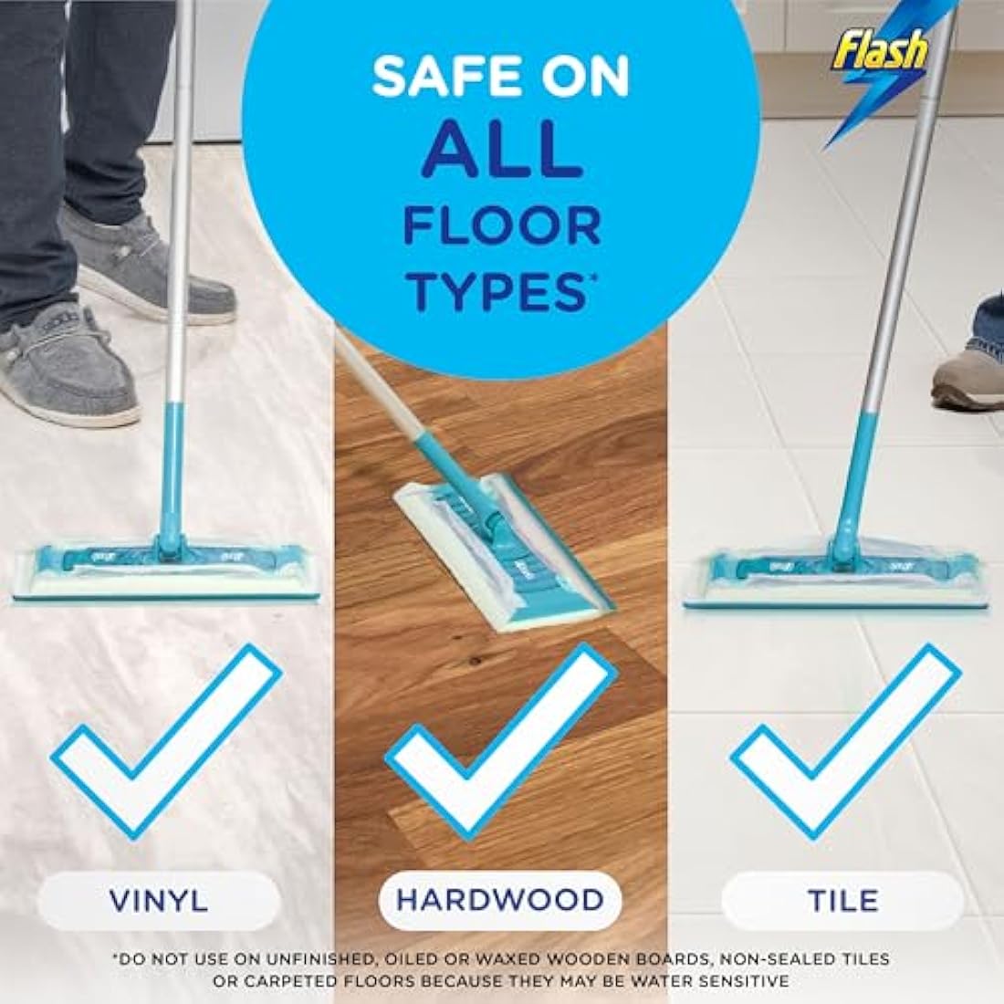 Flash Speedmop Floor Cleaner Starter Kit, Fast Easy & Hygienic (1 Handle + 4 Wet & 4 Dry Refills), Trap & Lock Daily Dirt, Grease & Grime Without Getting Down On Your Knees