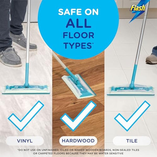 Flash Speedmop Floor Cleaner Starter Kit, Fast Easy & Hygienic (1 Handle + 4 Wet & 4 Dry Refills), Trap & Lock Daily Dirt, Grease & Grime Without Getting Down On Your Knees