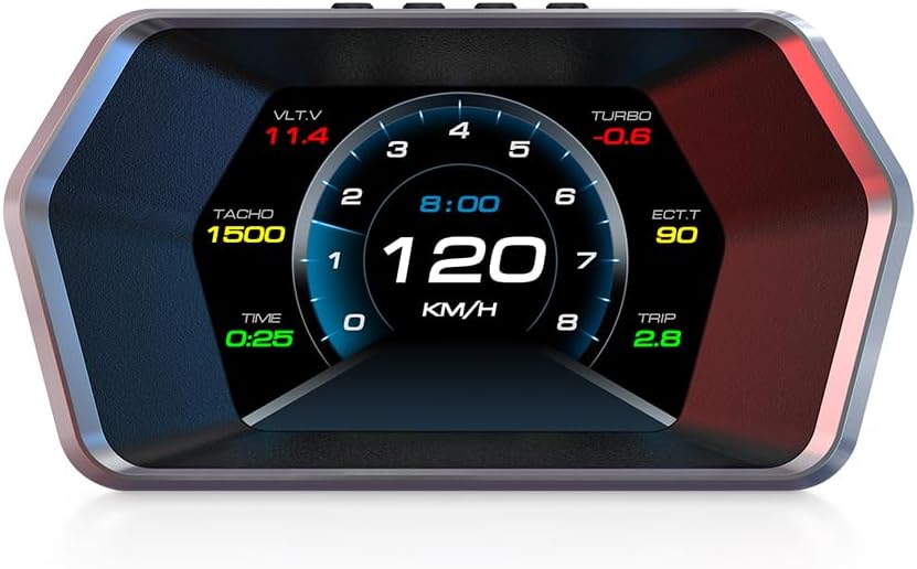 AMHVMU P17 HUD car heads up display,digital speedometer car mph,OBD2 plus GPS Dual System,Heads up Display Car,Water Temperature Gauge,Tachometer,Suitable for all Vehicle Models