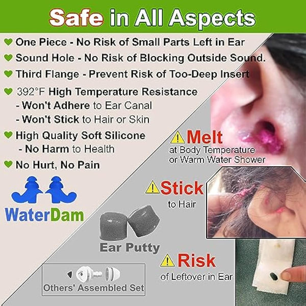 WaterDam Swimming Ear Plugs - Ultra Comfy Waterproof Earplugs Prevent Swimmer's Ear (Medium & Large, Clear)