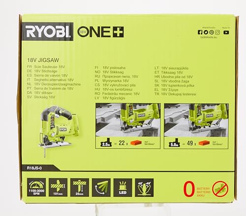 Ryobi R18JS-0 ONE+ Jigsaw with LED, 18 V (Body Only) - Green/Grey