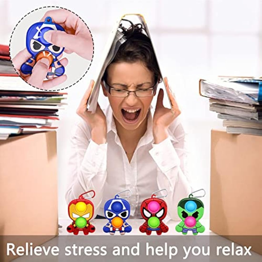 Hioph 4 Pcs Pop It Bubble Fidget Sensory Keyring, Stress and Anxiety Relief Handheld Cartoon Keychain, Cute Fidget Pendant, Silicone Key Charm Ornaments, Party Favour Gifts for Kids