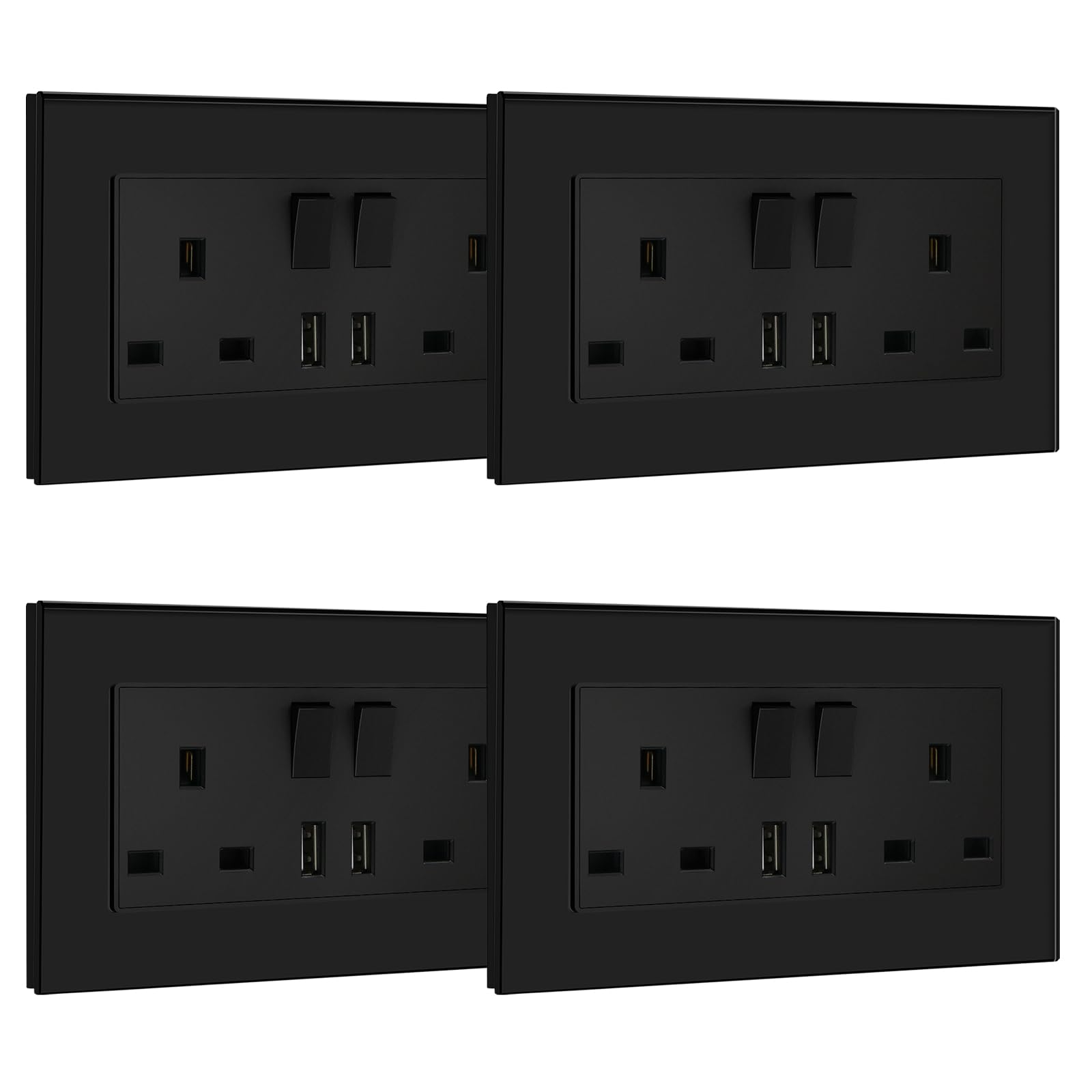 BSEED Double Socket 13A with LED Indicator, Double Switched Wall Socket 2 Gang UK Standard, Electric Switched Plug Power Wall Outlet with Glass Panel, Grey