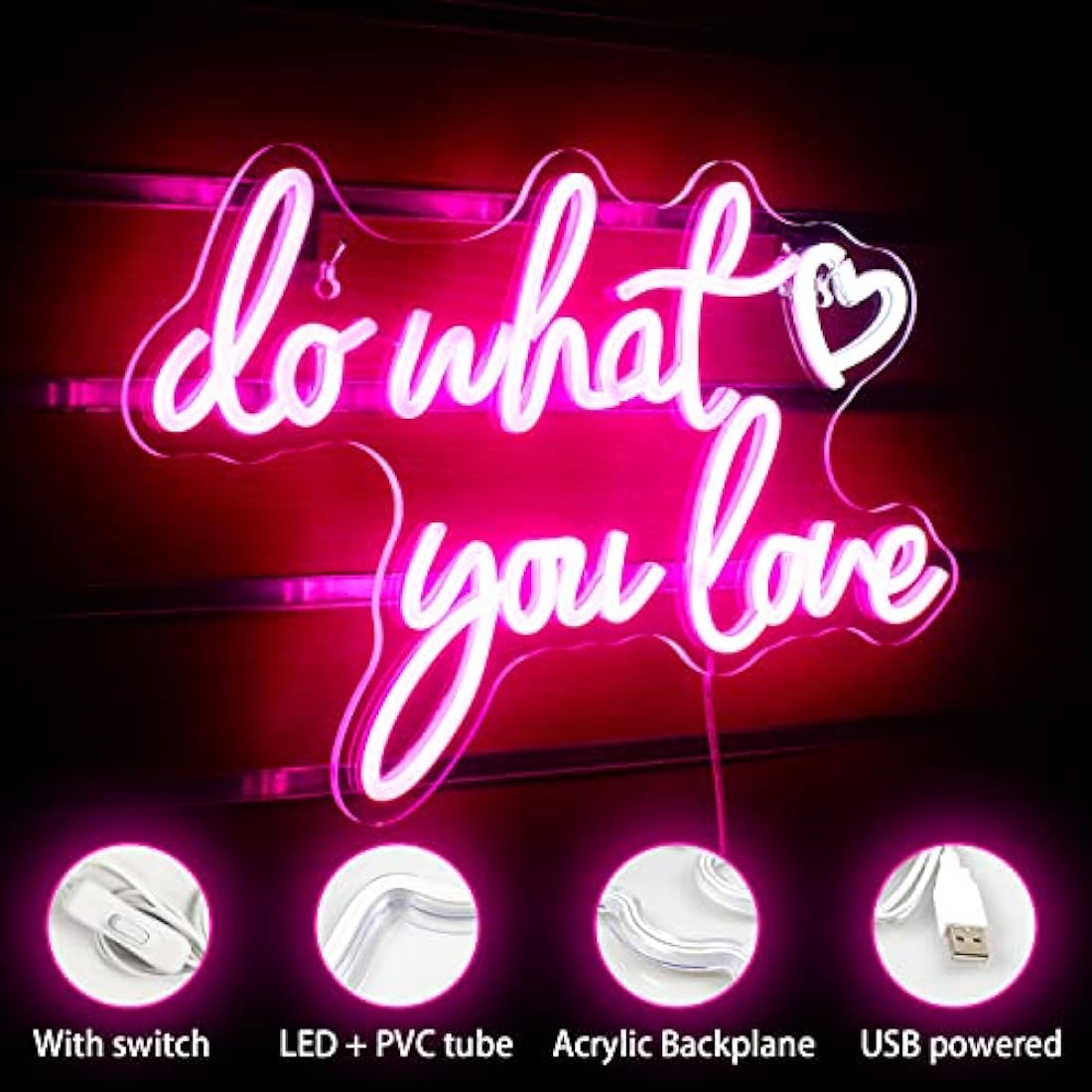 Do What You Love Neon Light Sign, Pink Neon Signs for Wall Decor, Letter Led Sign with USB Powered for Bedroom, Livingroom, Study