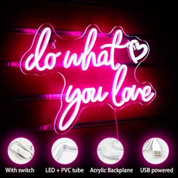 Do What You Love Neon Light Sign, Pink Neon Signs for Wall Decor, Letter Led Sign with USB Powered for Bedroom, Livingroom, Study