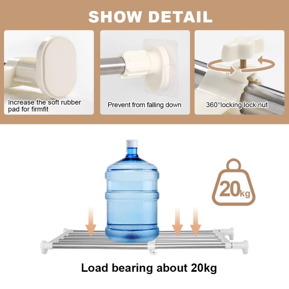 Hershii Tension Shelf Expandable Rod Closet System Heavy Duty Clothes Hanger Adjustable DIY Garage Bathroom Kitchen Storage Organizer Shoe Rack, Plant