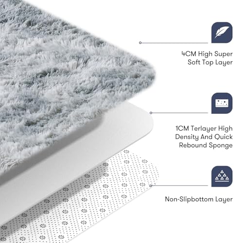 JOJOSEE Rugs Living Room, 200 x 300 cm cm Grey Area Rug, Anti Slip Soft Fluffy Shaggy Extra Large Floor Carpets Mat for Bedroom, Nursery Bedside