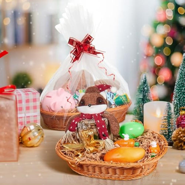 Hestya 2 Set Make Your Own Gift Hamper Kit Empty Wicker Hamper Baskets DIY Christening Gift Baskets for Christmas Birthday Baby Shower Wedding Valentine, 35 x 25 cm