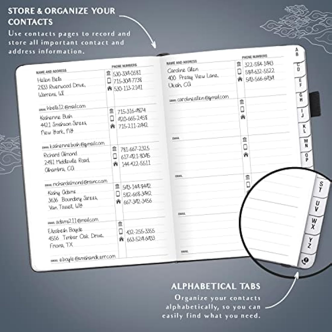 Legend Planner Address Book with Alphabetical Tabs –Telephone Contacts Book for Phone Numbers, Addresses, Passwords, Medium (Mystic Grey)