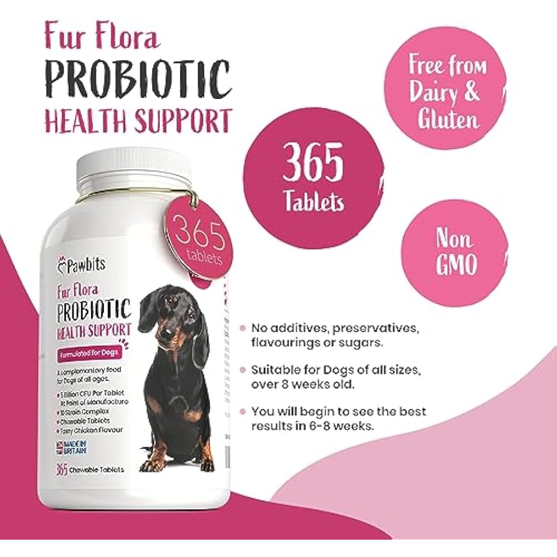 365 Canine Probiotics & Prebiotics Tablets for Dogs – 5 Billion CFU Tablet Chicken Flavour Chewable Dietary Supplements -10 Strain Complex for Digestive Support, Gut Health, Bad Breath & Itchy Skin